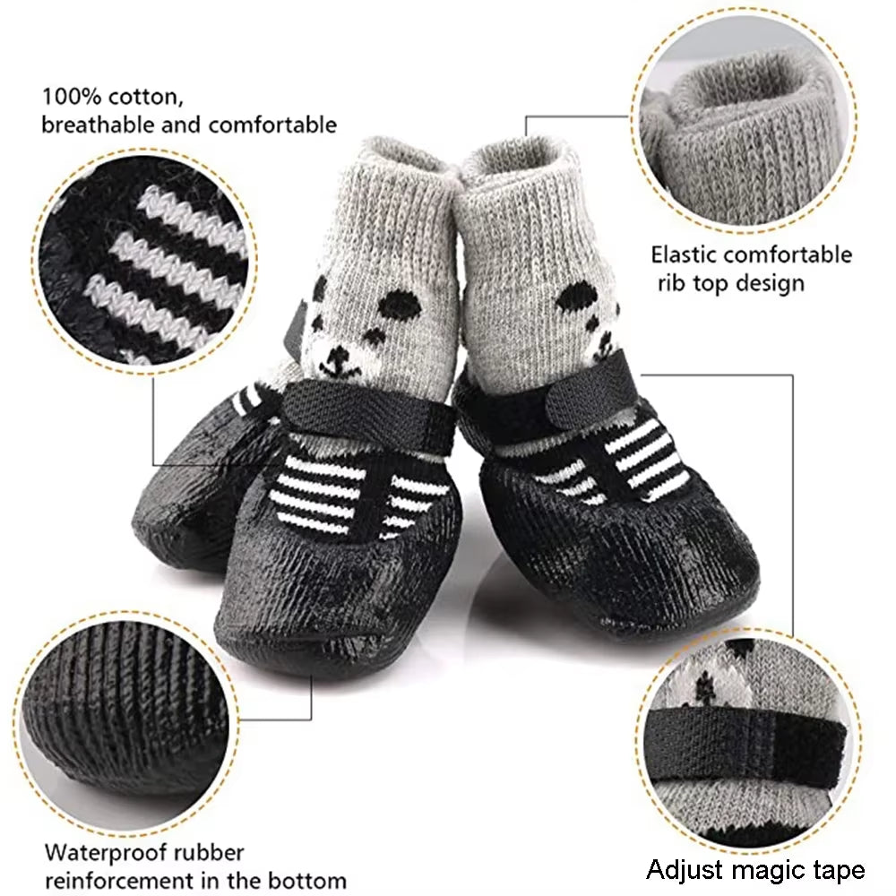 Winter-Ready 4Pcs Pet Shoes: Waterproof, Anti-Slip Boots for Dogs & Cats