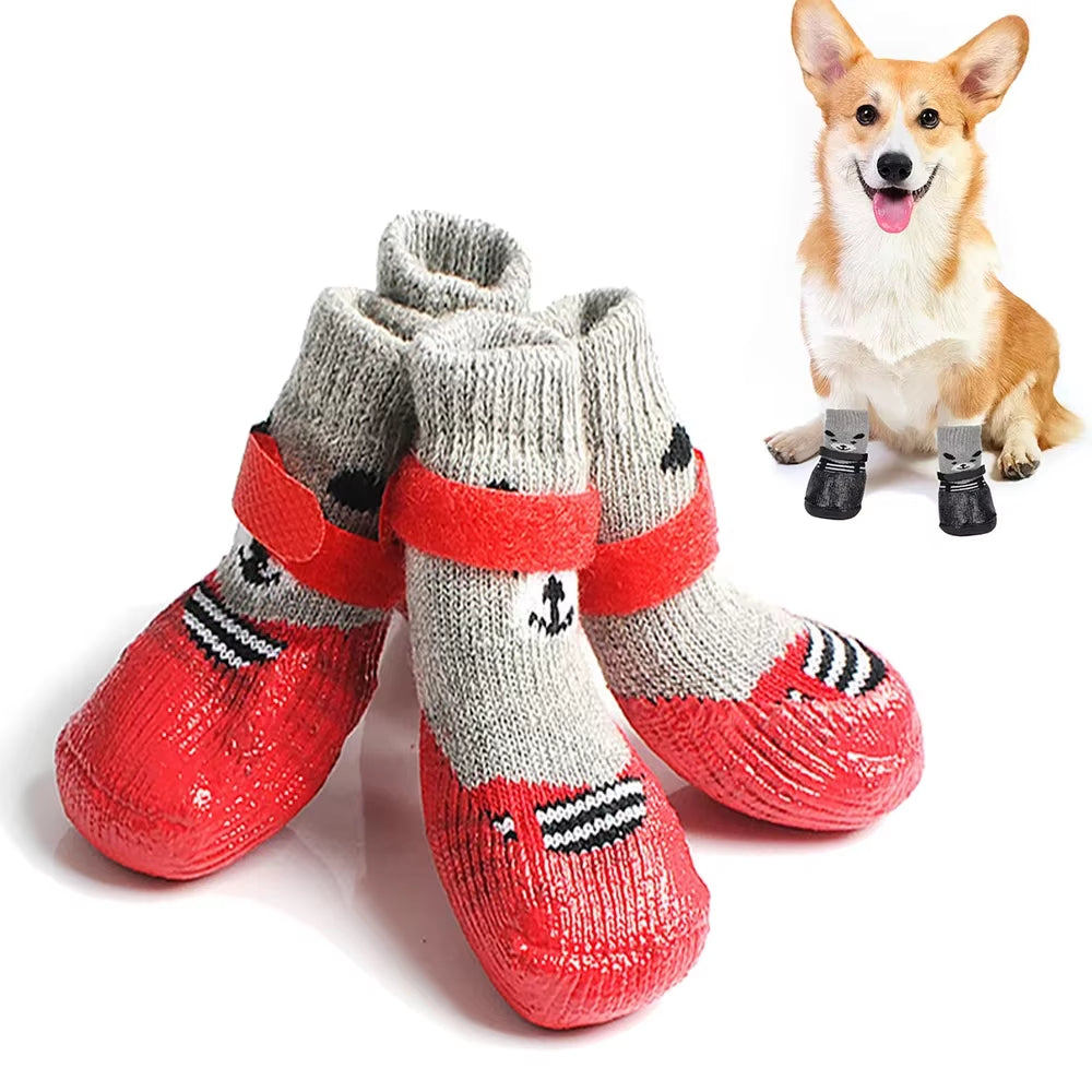 Winter-Ready 4Pcs Pet Shoes: Waterproof, Anti-Slip Boots for Dogs & Cats